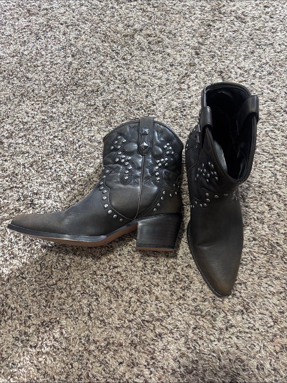 Women's Black Studded Western Ankle Booties